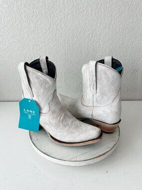 Lane LEXINGTON Womens White Leather Western Ankle Bootie Cowboy Boots Size 9